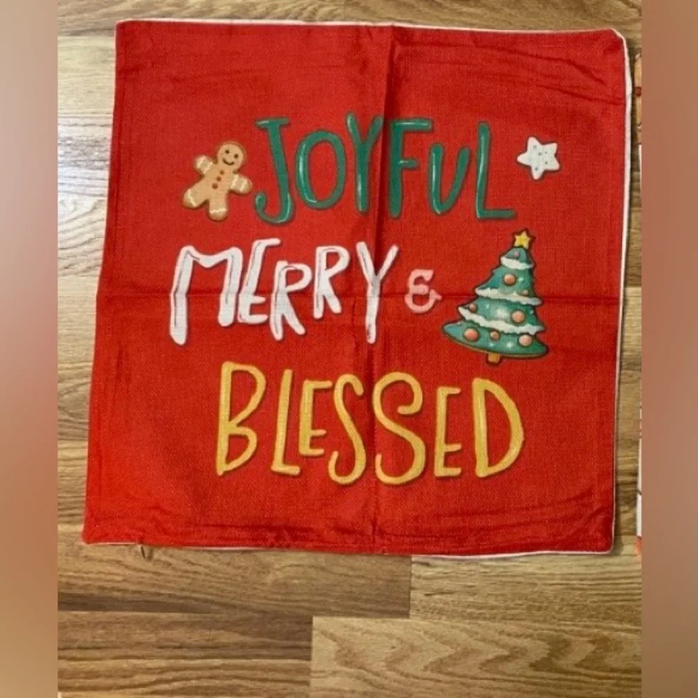 Joyful Merry & Blessed Holiday Pillow Cases NWOT